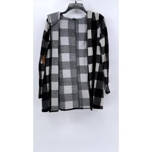 WHITE BIRCH Women's Black-White Buffalo Check Hooded Cardigan SZ S